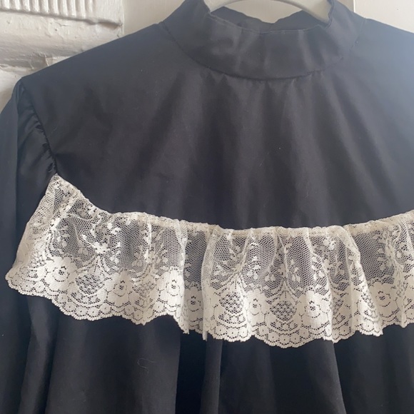 Long Sleeve Mock Neck Peasant Blouse Button Back - Picture 8 of 12